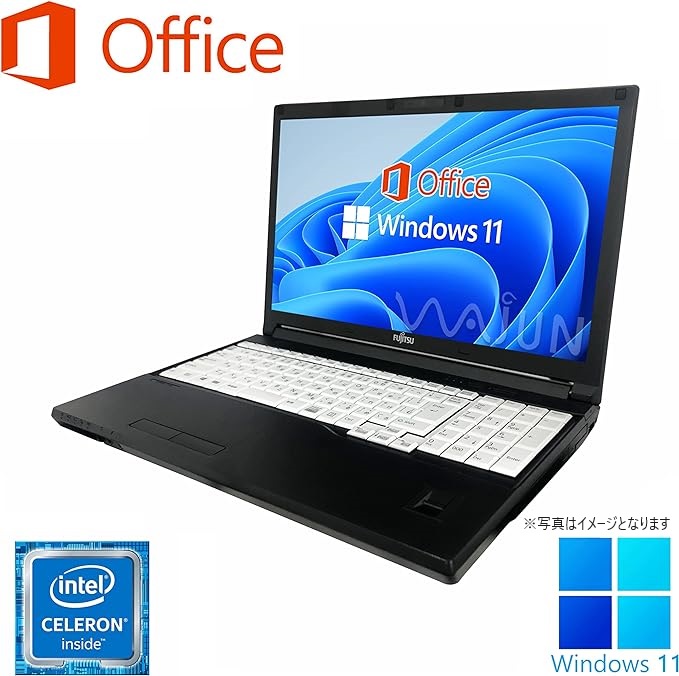 富士通 ノートPC A577/15.6型/10キー/Win 11 Pro/MS Office H&B 2019/Celeron 3865U/WIFI/Bluetooth/HDMI/4GB/128GB SSD (整備済み品)