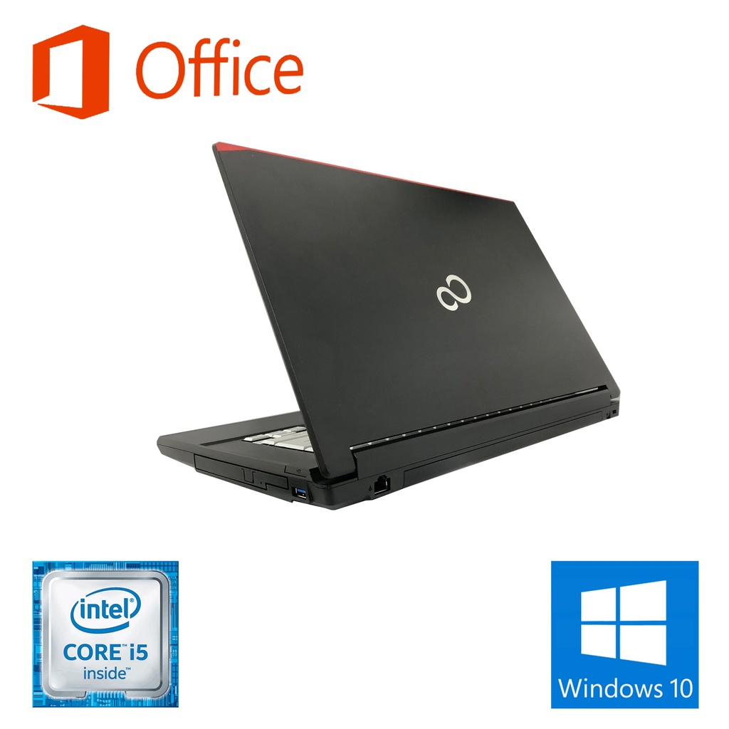 富士通 中古ノートパソコン A576/15.6型/10キー/Win11 Pro/MS Office H&B 2019/Corei5-6300U/DVD-RW/WIFI/Bluetooth/メモリ8GB/SSD128GB（整備済み品）