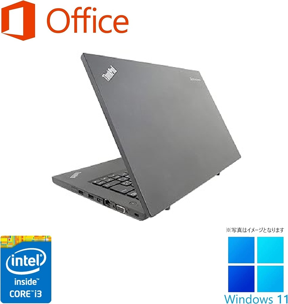 Lenovo ノートPC T450/14型/MS Office 2019/Win 11 Pro/Core i3-5010U/WIFI/Bluetooth/8GB/128GB SSD/整備済み中古PC