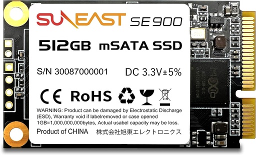 SUNEAST SSD 内蔵SSD 512GB SE900 Msata Solid State Drive SSD mSATA ミニ ハードディスク 3.0 6Gb/s 3D NAND採用 サンイースト 国内3年保証 SE900MSA3-512G wbx1999